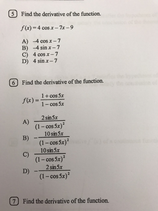 find the derivative of 4x 5 sin x 3x 7 cos x