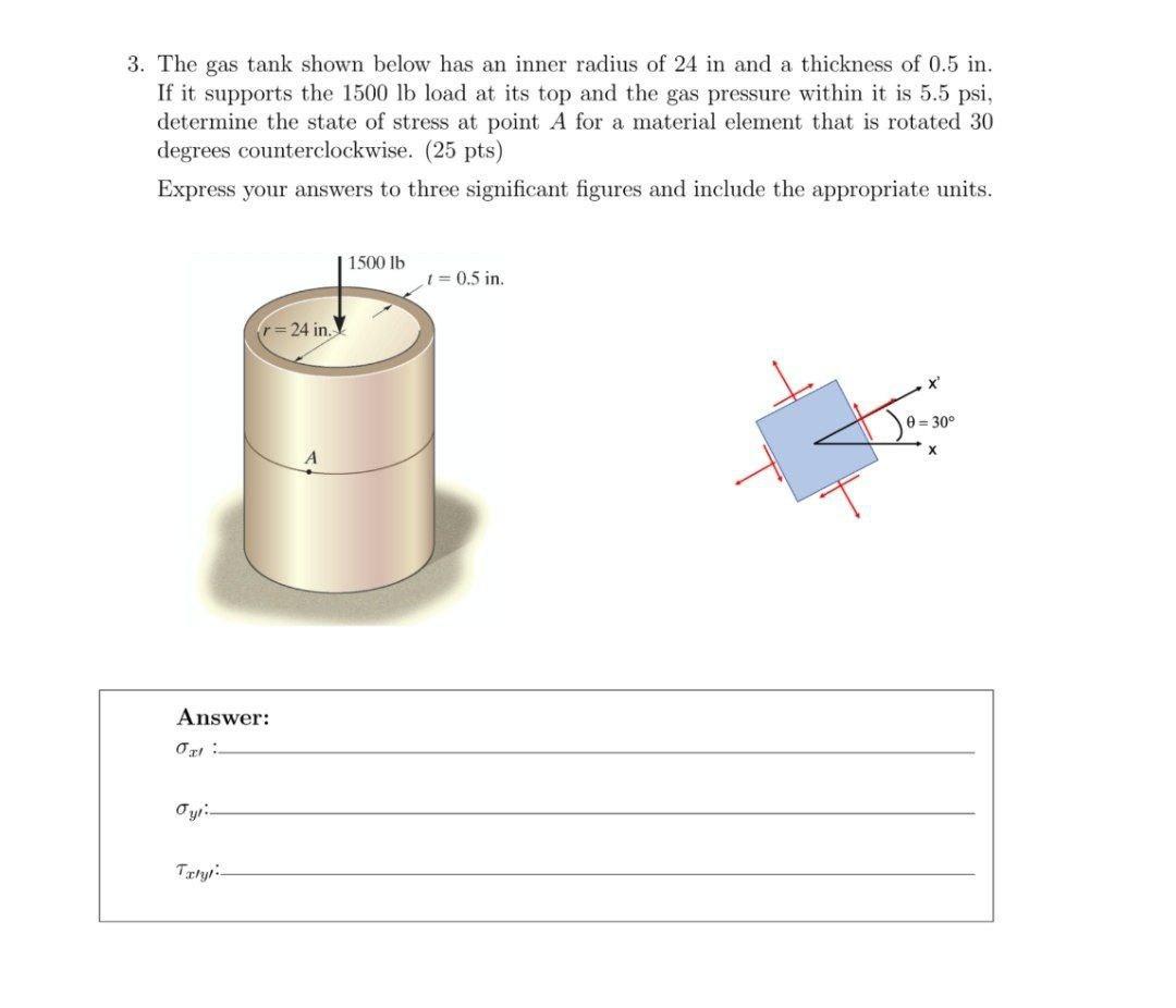 Solved 3 The Gas Tank Shown Below Has An Inner Radius Of 24 Chegg