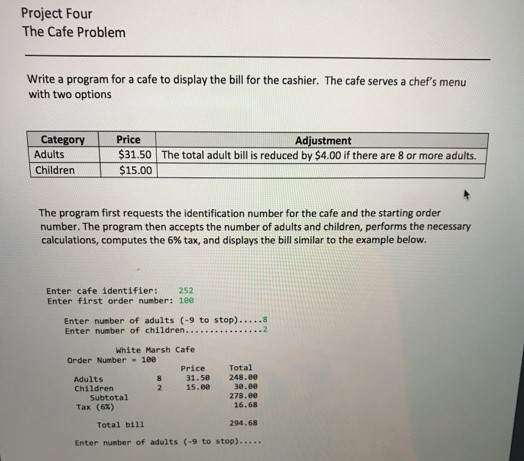 Cafe Project Programming Solved Project Four The Cafe Problem Write a program for a | Chegg.com