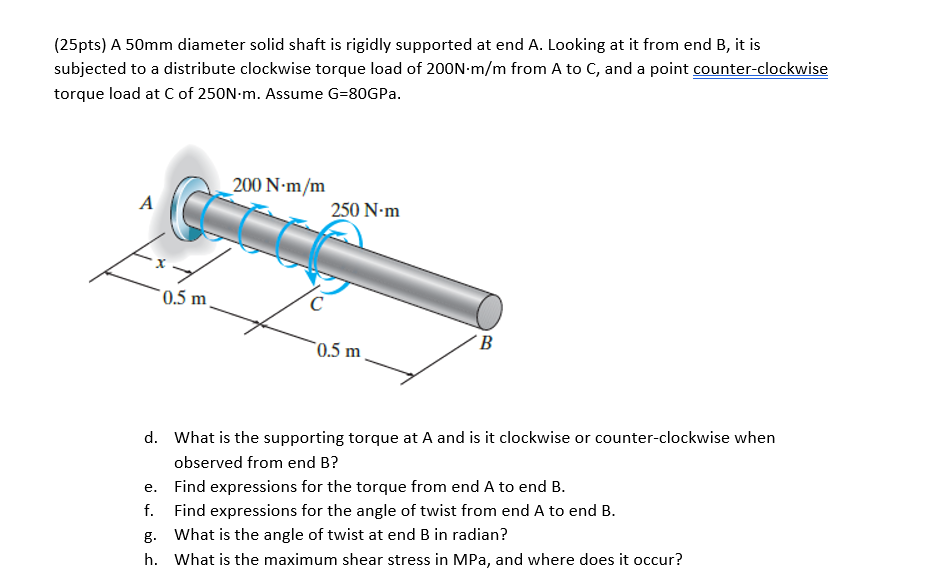 Solved 25pts A 50 Mm Diameter Solid Shaft Is Rigidly 7168