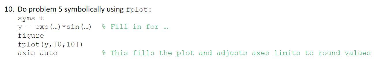 Solved 10. Do problem 5 symbolically using fplot:5. Generate | Chegg.com