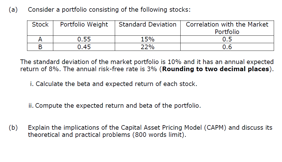 Solved A Consider A Portfolio Consisting Of The Following 