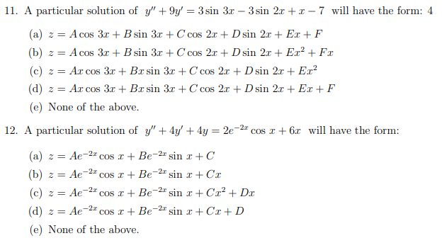 Solved 11 A Particular Solution Of Y 9y 3 Sin 3 R Chegg Com