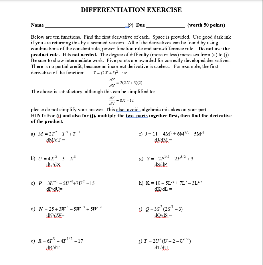 Solved Below are ten functions. Find the first derivative of | Chegg.com