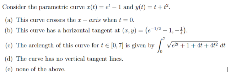 Consider The Parametric Curve A T 1 And Y T Chegg Com