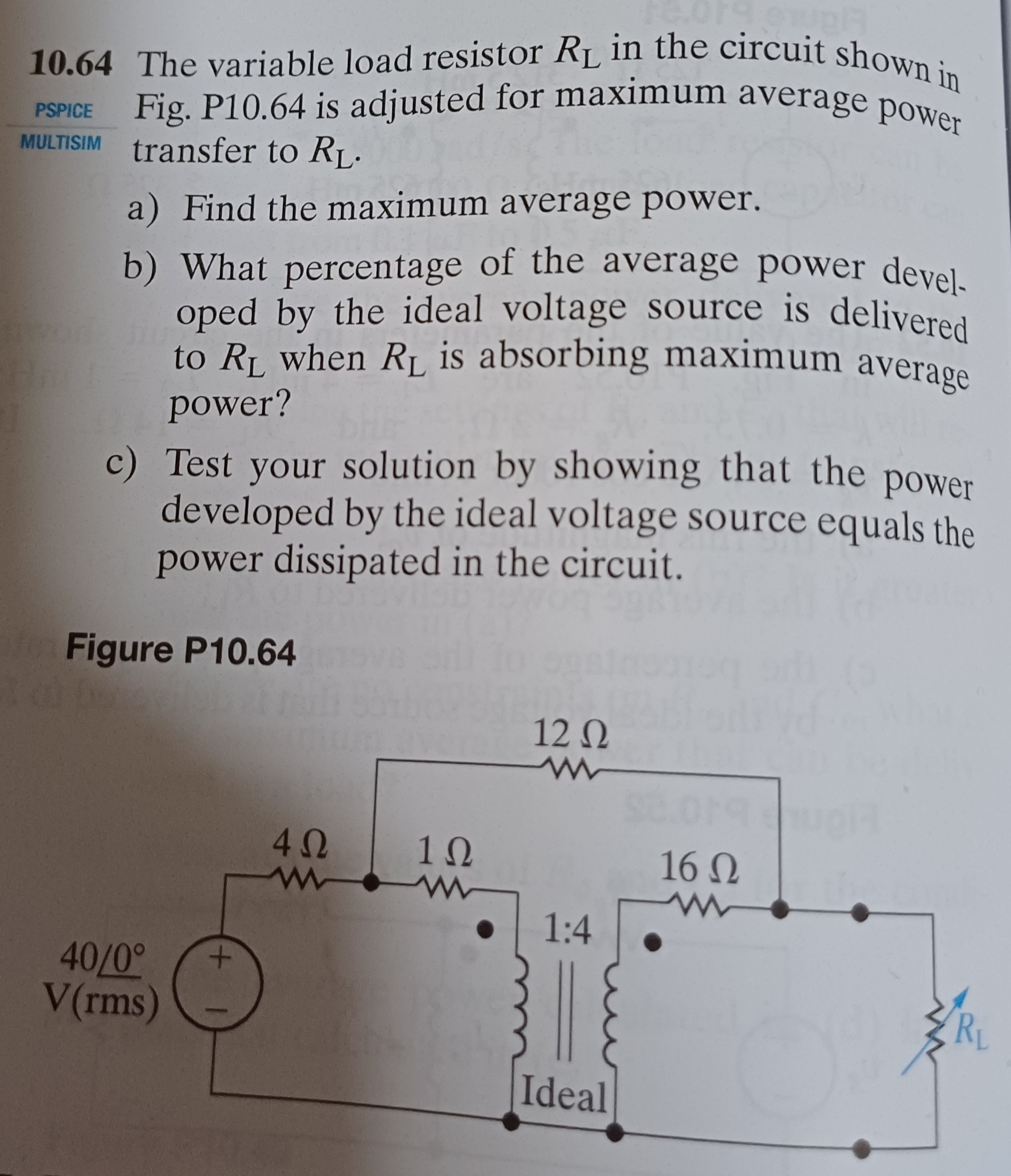 Solved 10.64 The variable load resistor RL in the circuit