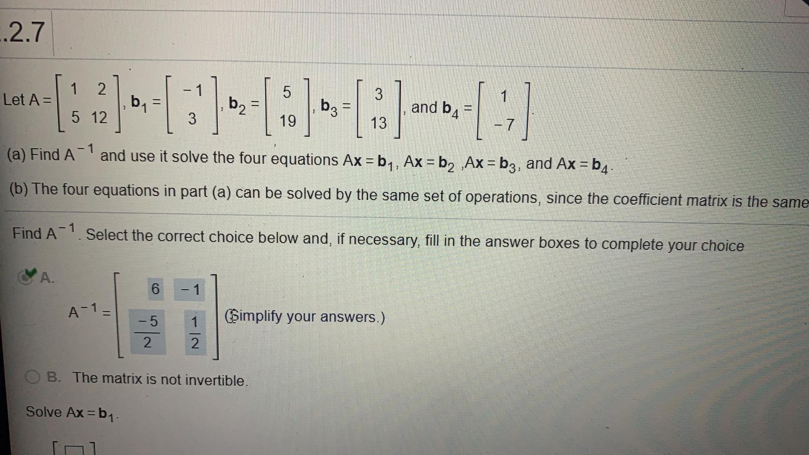 Solved 2.7 1 2 Let A = 3 1 B4 B2 Fo] B3 And 54 5 12 3 19 13 | Chegg.com