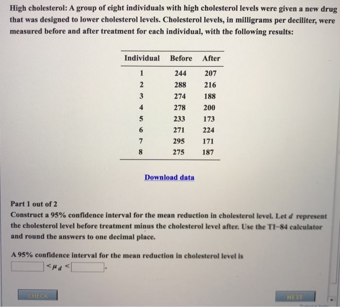 Solved High cholesterol A group of eight individuals with