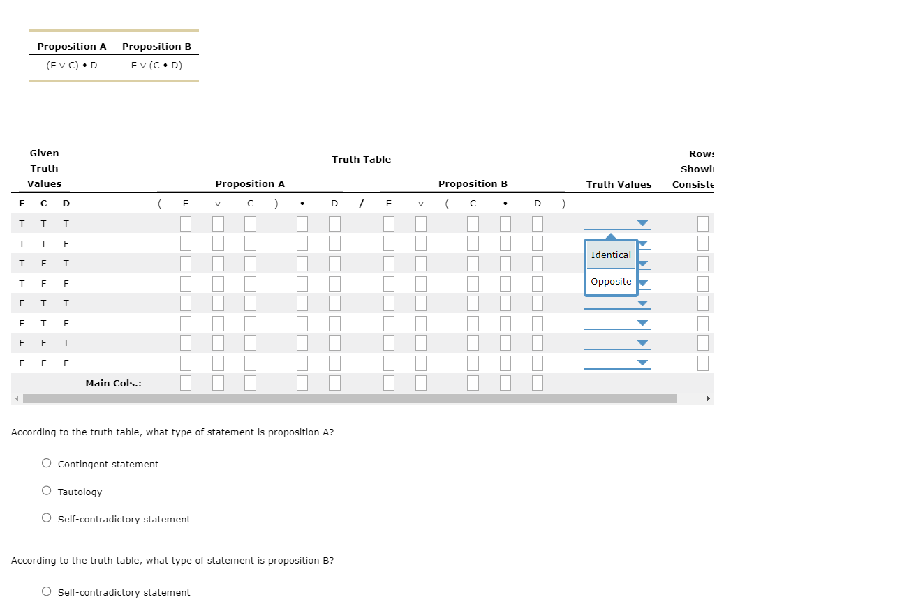 According to the truth table, what type of statement