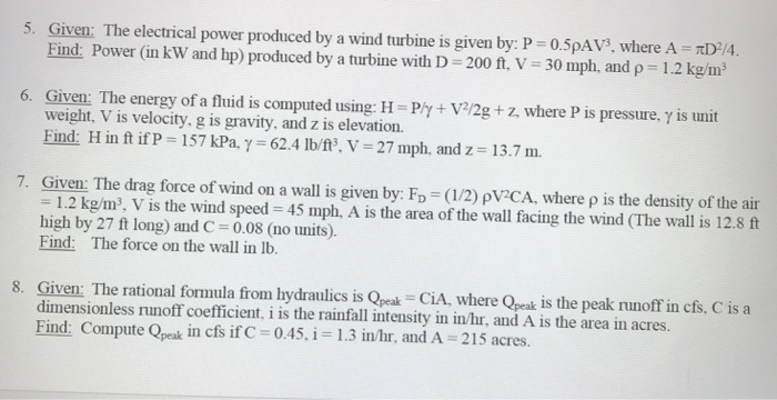 Solved 5. Given: The electrical power produced by a wind | Chegg.com