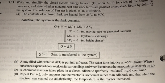 Solved Write and simplify the closed system energy balance Chegg