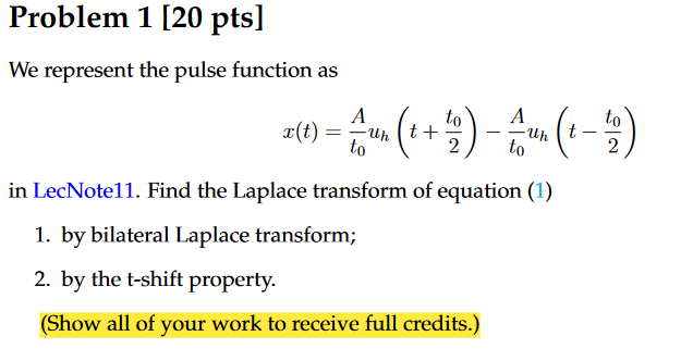 Solved We represent the pulse function as | Chegg.com