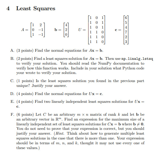 Solved 4 Least Squares | Chegg.com