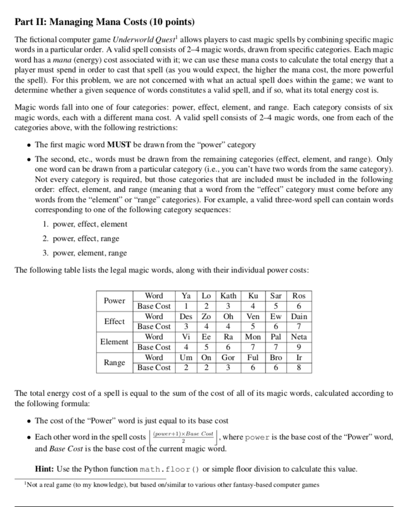 Solved Part II Managing Mana Costs (10 points) The