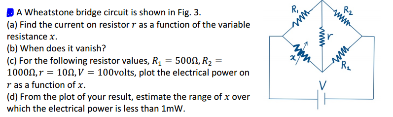 Solved Ri A Wheatstone bridge circuit is shown in Fig. 3. | Chegg.com