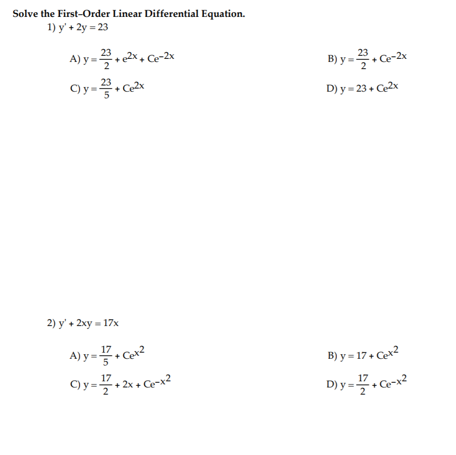 Solved Solve The First-Order Linear Differential Equation. | Chegg.com