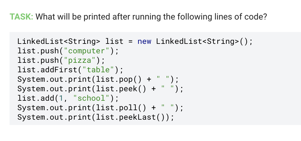 Solved TASK: What will be printed after running the | Chegg.com