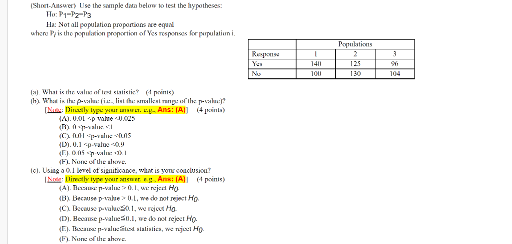 Solved (Short-Answer) Use the sample data below to test the | Chegg.com