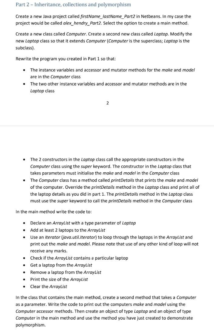 Solved I have a Java problem , plzz solve Part 2 only , I | Chegg.com