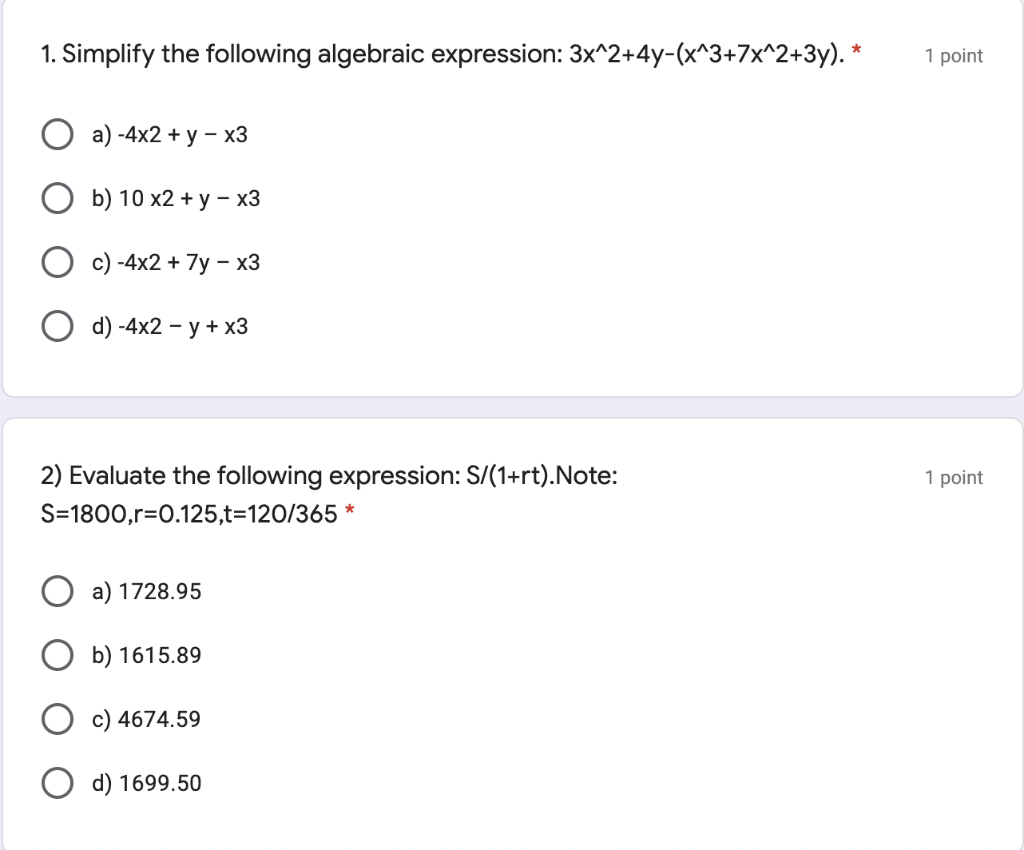 Solved 1. Simplify The Following Algebraic Expression: | Chegg.com