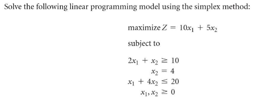 Solved Solve the following linear programming model using | Chegg.com