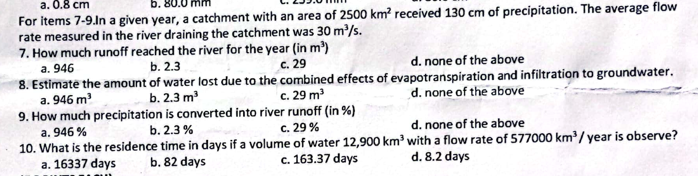 For items 7-9.In a given year, a catchment with an | Chegg.com