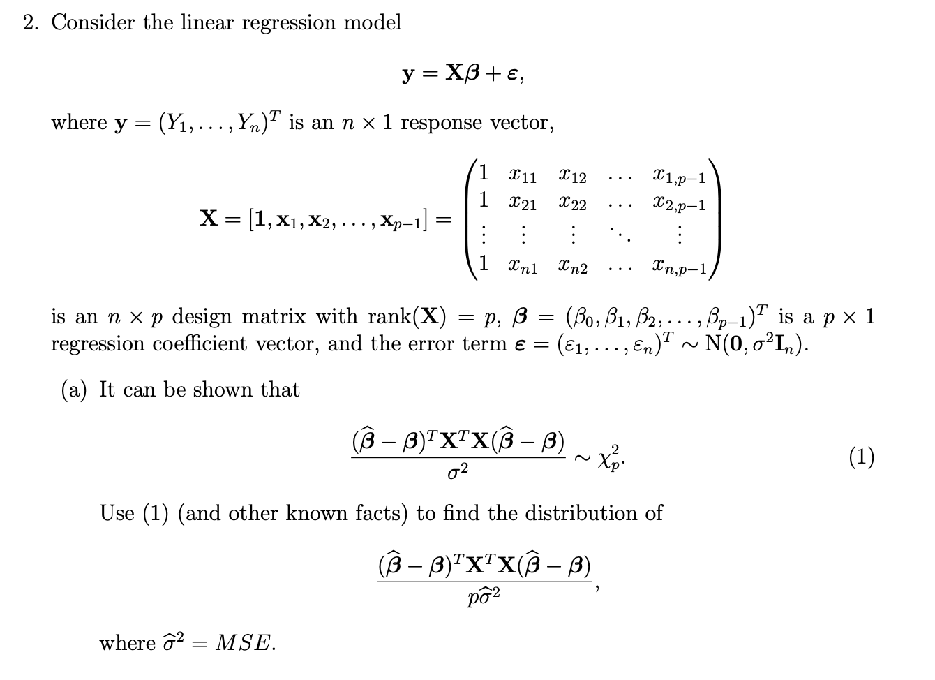 Solved 2 Consider The Linear Regression Model Y Xbe 4838