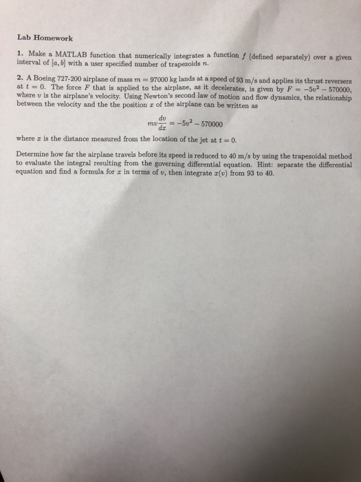 Solved Lab Homework 1. Make a MATLAB function that | Chegg.com