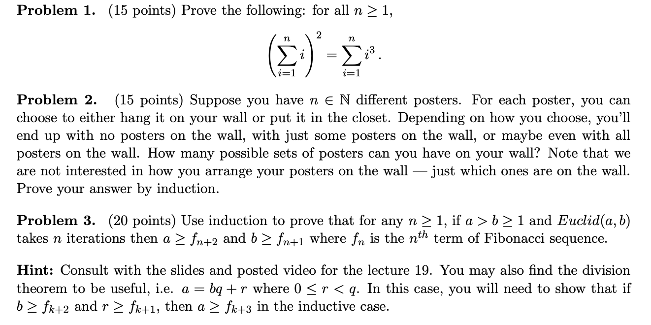 Solved Problem 1. (15 Points) Prove The Following: For All N | Chegg.com