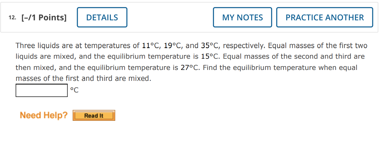 Solved Three liquids are at temperatures of 11∘C,19∘C, and | Chegg.com