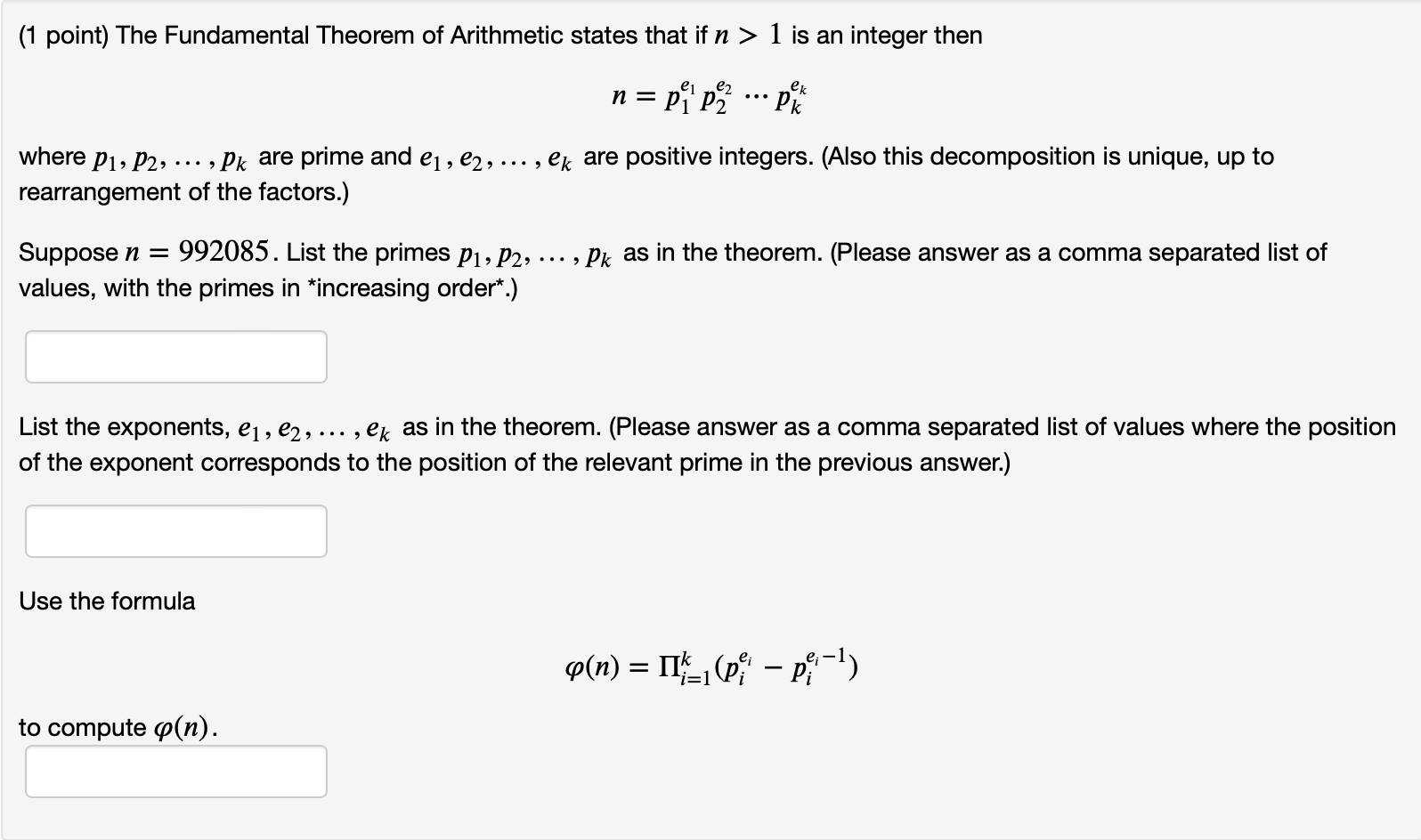 Solved (1 point) The Fundamental Theorem of Arithmetic | Chegg.com