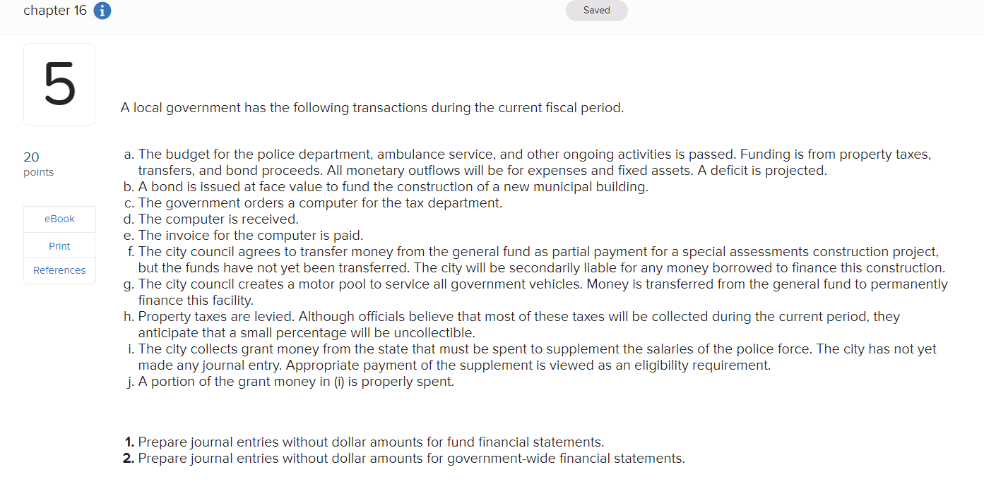 Solved A local government has the following transactions | Chegg.com