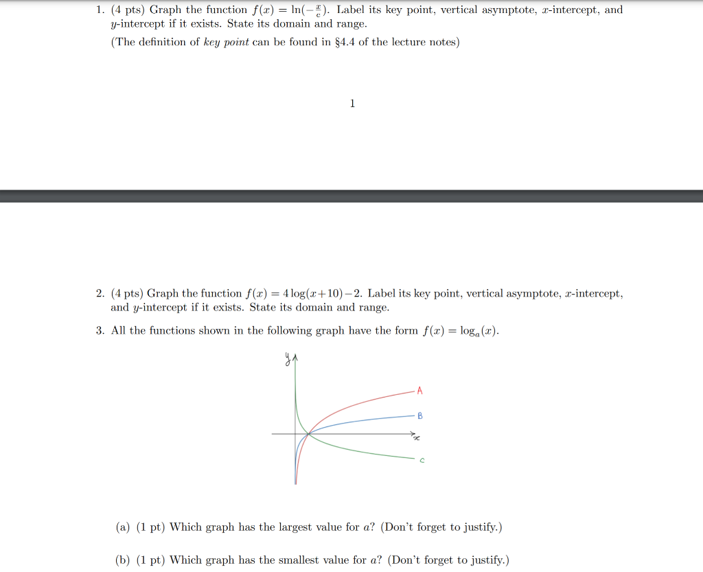 Solved 1. (4 pts) Graph the function f(x) = ln(-). Label its | Chegg.com