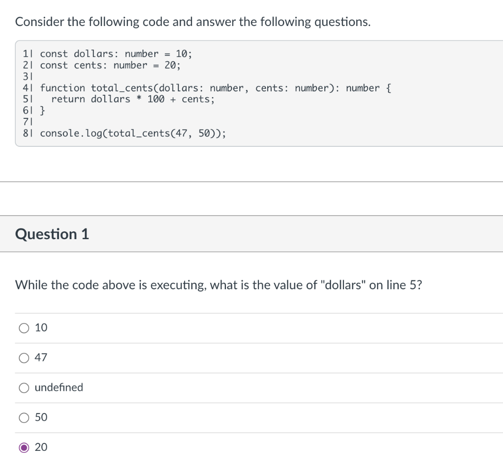 Solved Consider the following code and answer the following | Chegg.com