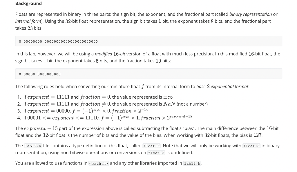 Solved Floats Are Represented In Binary In Three Parts: The | Chegg.com