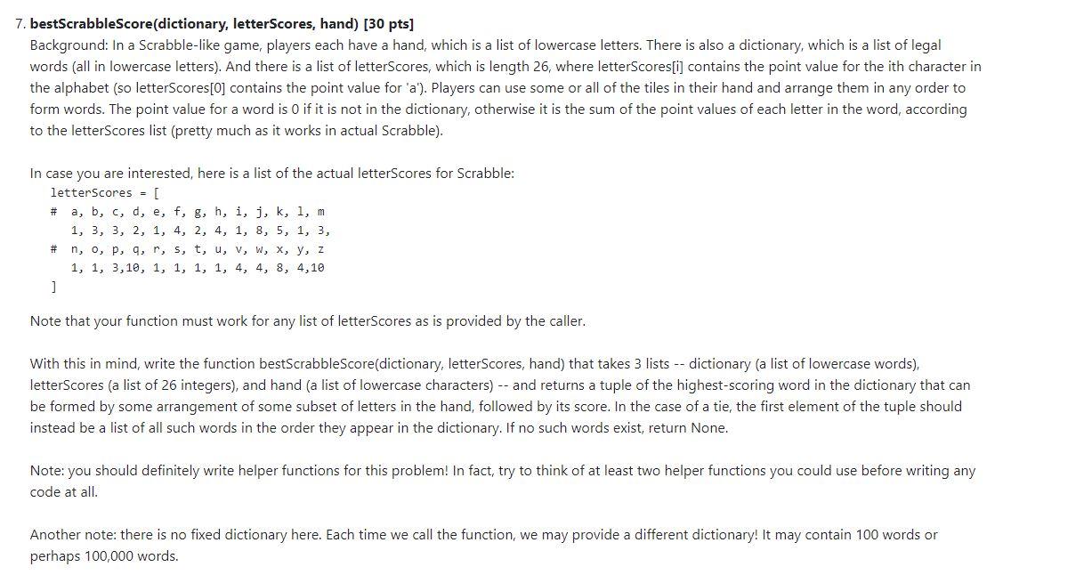 Solved 7 Bestscrabblescore Dictionary Letterscores Han Chegg Com