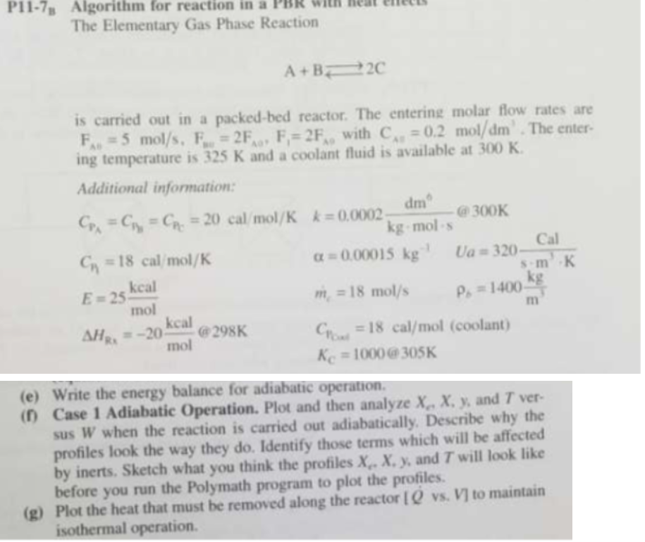 The Elementary Gas Phase Reaction A+B⇄2C is carried | Chegg.com