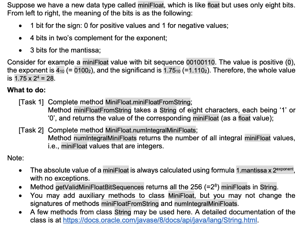 Solved Suppose we have a new data type called miniFloat, | Chegg.com