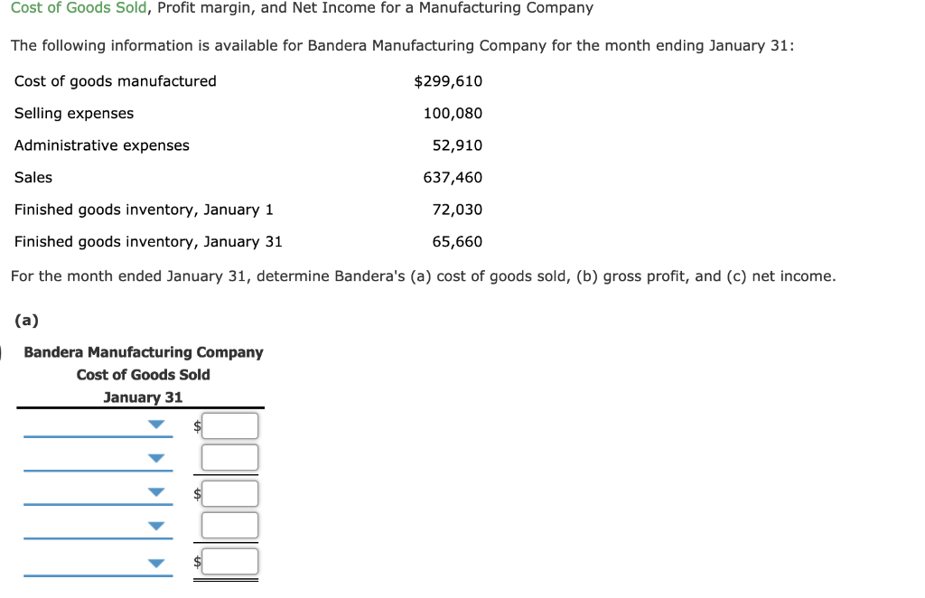 Solved Cost of Goods Sold, Profit margin, and Net for