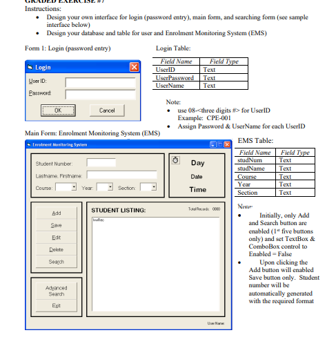 Instructions: • Design your own interface for login | Chegg.com