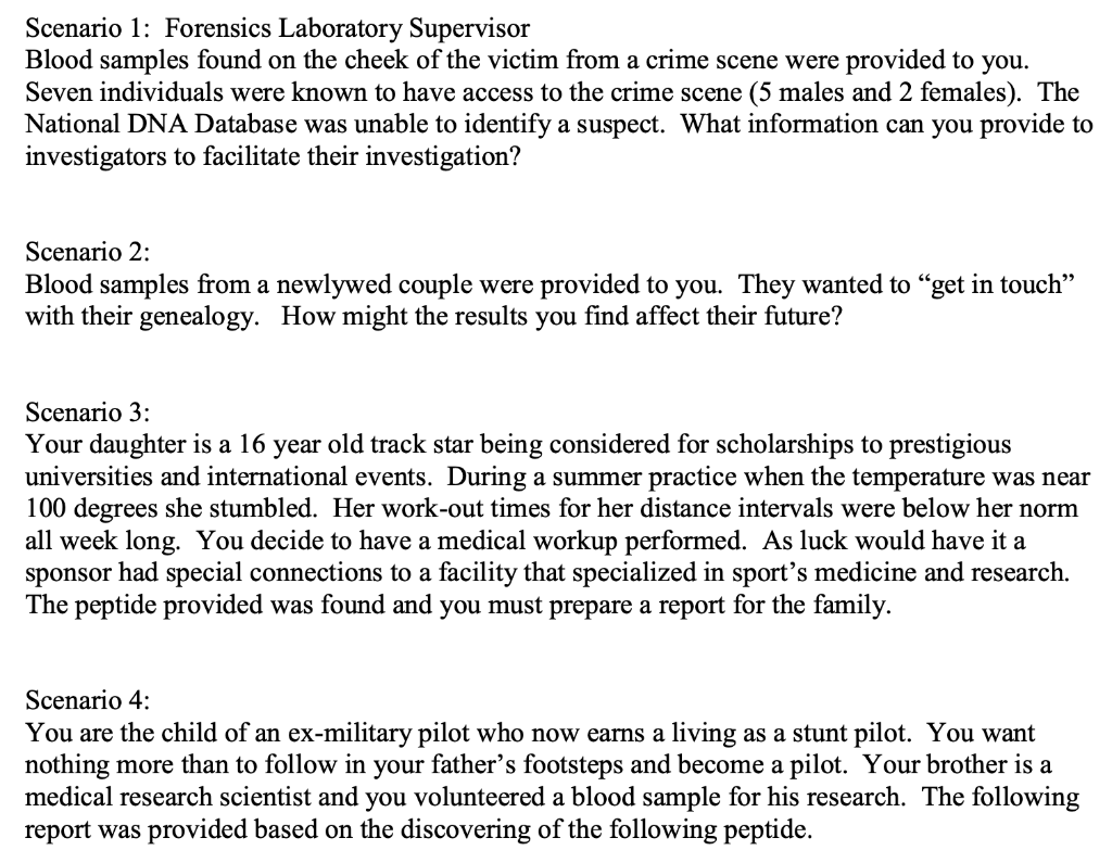 Scenario 1: Forensics Laboratory Supervisor Blood | Chegg.com