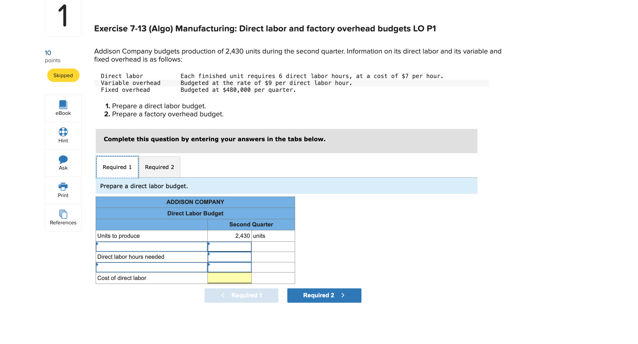 Solved Exercise 7-13 (Algo) Manufacturing: Direct labor and | Chegg.com