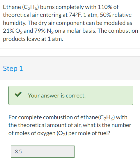 Solved Ethane (C2H6) burns completely with 110% of | Chegg.com