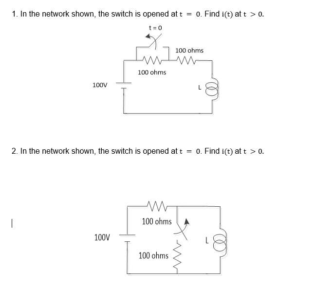 Solved 1. In the network shown, the switch is opened at t = | Chegg.com