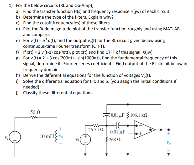 1) For the below circuits (RL and Op-Amp); a) Find | Chegg.com