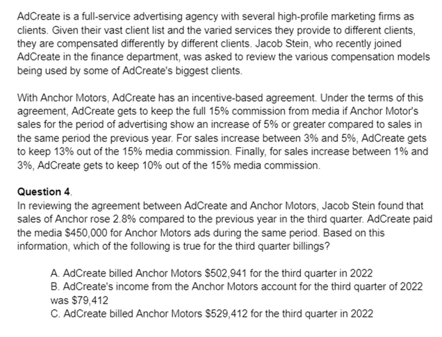 Fr Adcreat Solved AdCreate is a full-service advertising agency with | Chegg.com