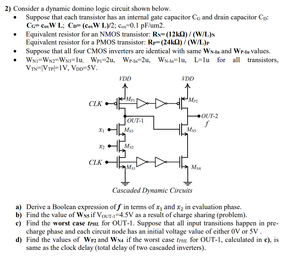 Solved . 2) Consider a dynamic domino logic circuit shown | Chegg.com