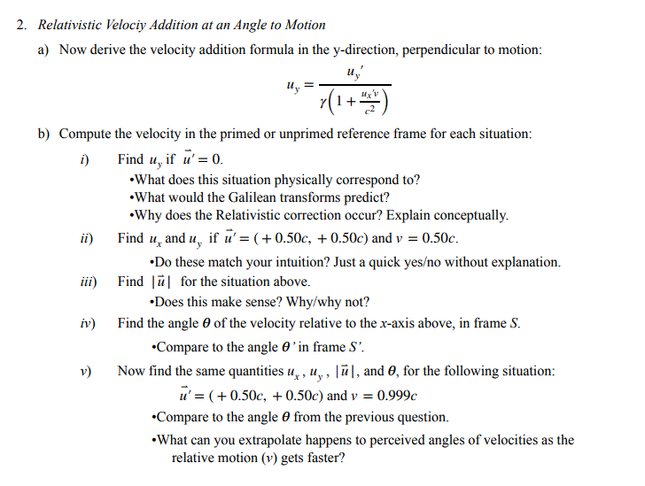 Solved 2. Relativistic Velociy Addition at an Angle to | Chegg.com