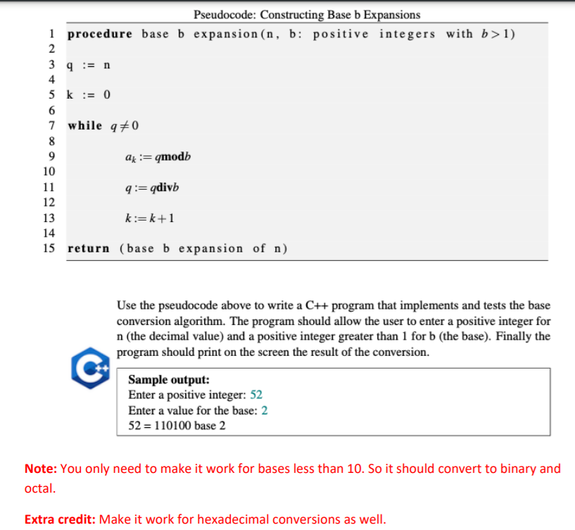 Solved Pseudocode: Constructing Base B Expansions 1 | Chegg.com