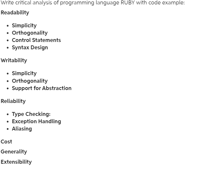 Solved Write critical analysis of programming language RUBY | Chegg.com